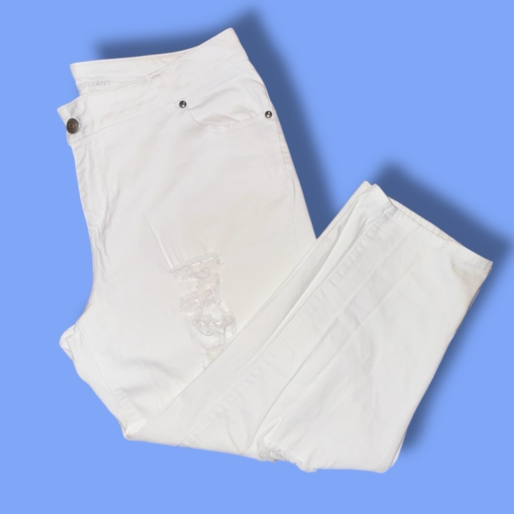 LANE BRYANT Girlfriend Distressed Cropped Jeans - White Plus 18 - Picture 10 of 10